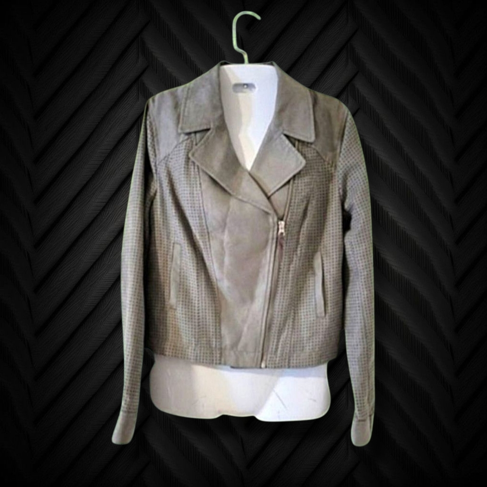 Hei Hei | Anthro | EUC Gray Faux Suede Perforated Moto-Style Jacket (SIZE S)
